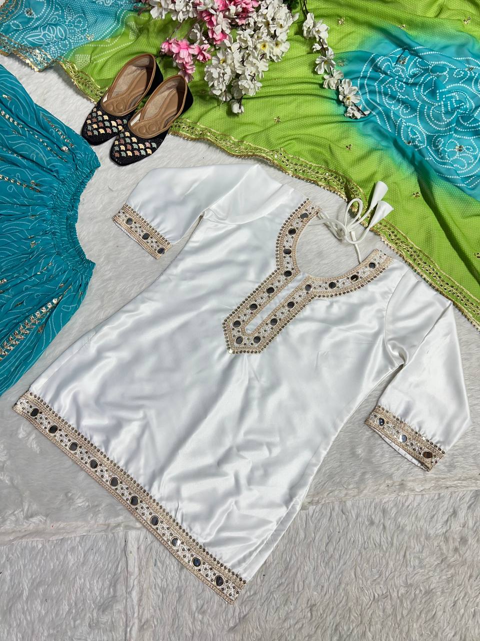 Turquoise & Lime Heritage Sharara Set